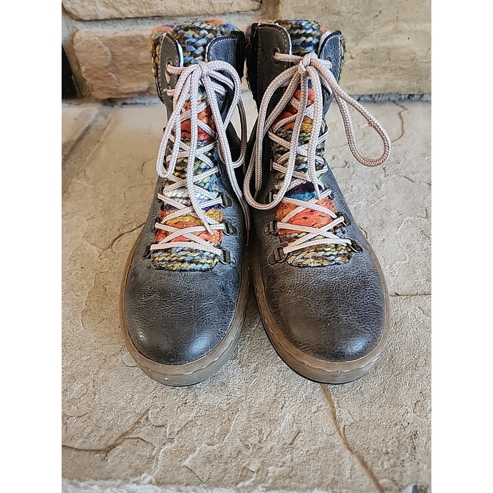Rieker Felicitas Boots Womens Size 39 Gray Leather‎ Lace Up Round Toe - Picture 2 of 11